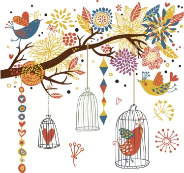 Sticker kleurrijke boom vogelkooi - TenStickers