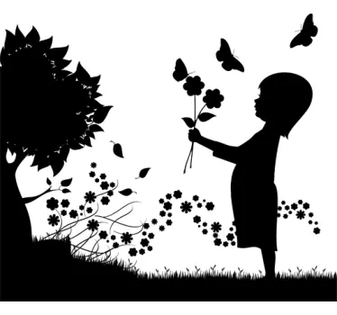Sticker meisje bloemen vlinders - TenStickers