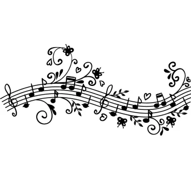 Sticker muzieklijn bloemen krullen - TenStickers