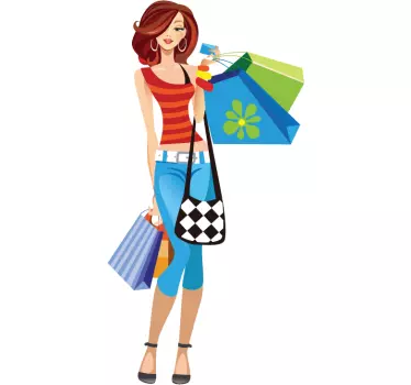 Sticker jonge dame shoppen - TenStickers