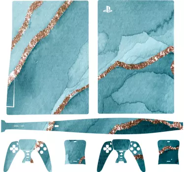 Aqua goud patroon ps5 sticker - TenStickers