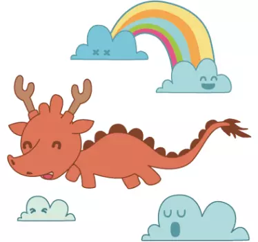 Sticker kinderkamer draak wolken regenboog - TenStickers