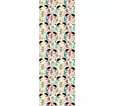 Grillige vogelpatronen douchedeur sticker - TenStickers