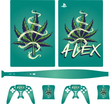 Gepersonaliseerd marihuanablad ps5 sticker - TenStickers