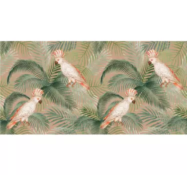 Meubel sticker witte papegaaien op beige palmen - TenStickers