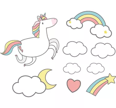Muursticker babykamer vrolijk eenhoorn motief - TenStickers