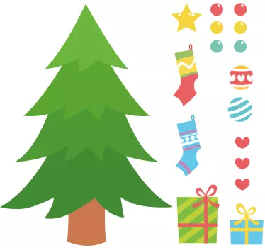 Kerst sticker versierde kerstboom - TenStickers