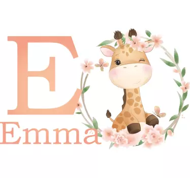 Muursticker kinderkamer met giraf voor meisje met naam - TenStickers