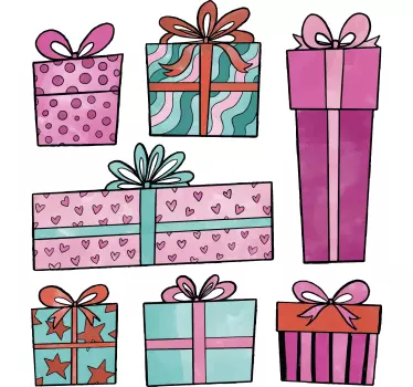 Kerst sticker kleurrijke cadeaubakken - TenStickers