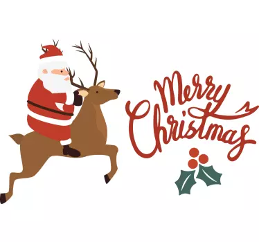 Kerst sticker kerstman op een rendier - TenStickers