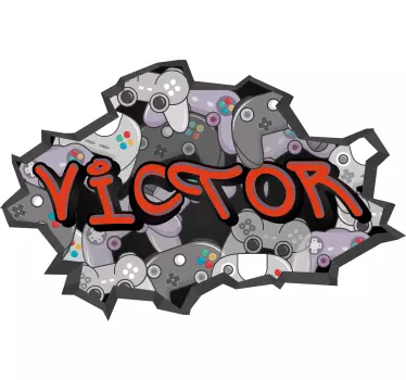 Graffiti game controllers muursticker met naam - TenStickers