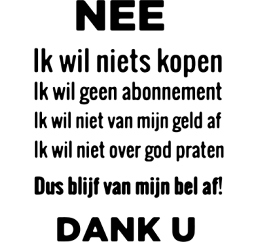 Deursticker nee dank u - TenStickers