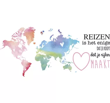 Reizen muursticker woonkamer met wereld map - TenStickers