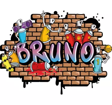 Muursticker urban graffiti stenen muur met naam - TenStickers