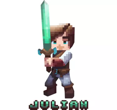 Pixel karakter met zwaard games sticker - TenStickers