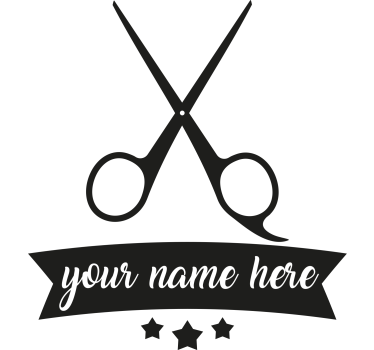 Schaar kapsalon sticker met naam - TenStickers