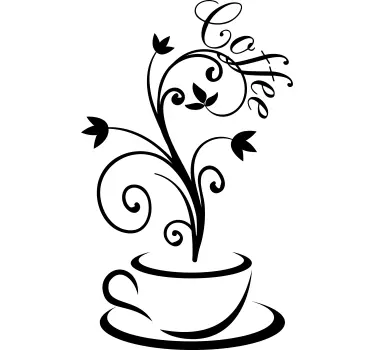 Koffiekop met decoratie lijnen muursticker keuken - TenStickers