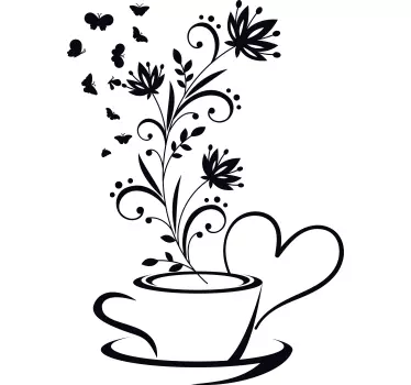 Koffie met bloemen Muursticker keuken - TenStickers