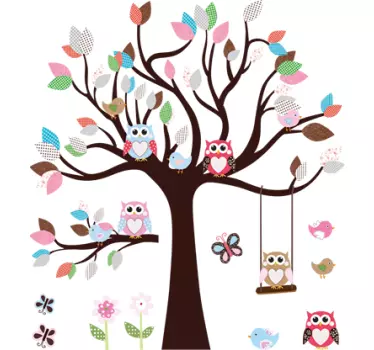 Muursticker kinderkamer vogels in boom - TenStickers