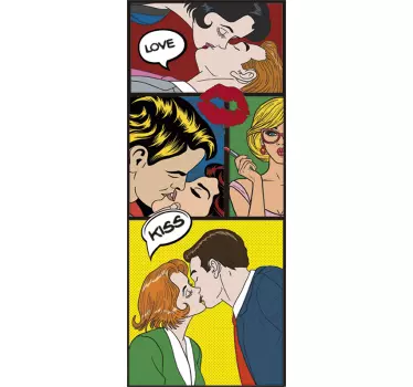 Tienerkamer deursticker pop art zoenende koppels - TenStickers