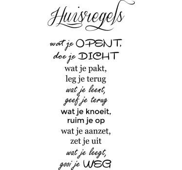 Huisregels tekst muursticker woonkamer - TenStickers