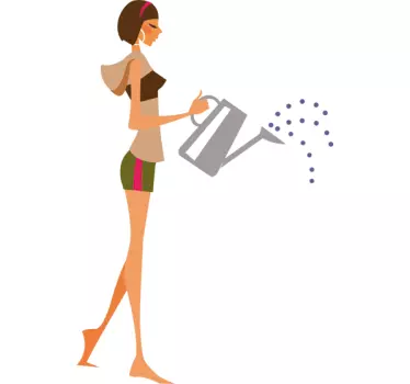 Meisje geeft planten water sticker - TenStickers