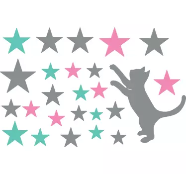 Set van 24 muursticker Kat met Sterren - TenStickers
