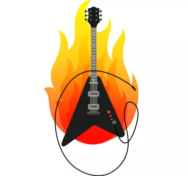 Muziek sticker gitaar met zwaar vuur - TenStickers