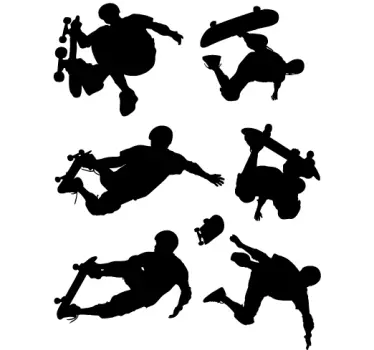 Muursticker verzameling silhouetten skateboarder - TenStickers