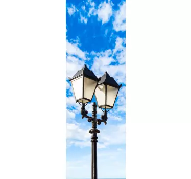 Douchedeur decoratie sticker lantaarnpaal en wolken - TenStickers