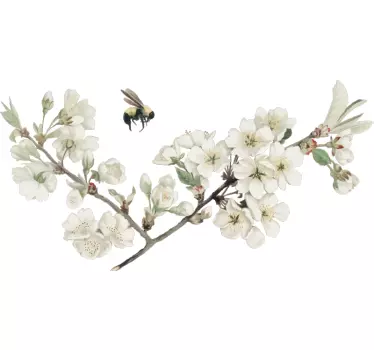 Bloemen muursticker woonkamer met witte lentebloem - TenStickers