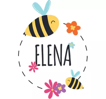 Naamsticker bijen en bloemen - TenStickers