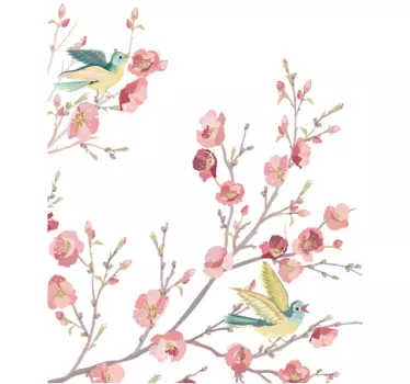 Sticker acquarel boom bloesems vogels - TenStickers