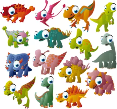 Sticker baby dinosaurussen kleuren ogen - TenStickers