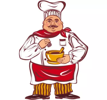 Sticker keuken dikke kok kleur - TenStickers