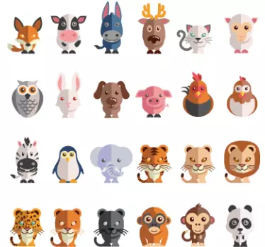 Sticker kind dieren koe haan hond varken - TenStickers