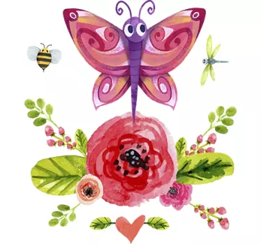Sticker kinderkamer bloem vlinder - TenStickers