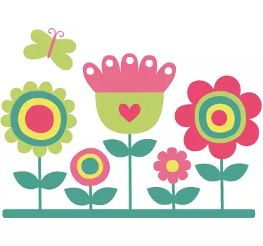Sticker kinderkamer bloemen en groene vlinder - TenStickers