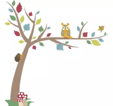 Sticker kinderkamer boom egel uil - TenStickers