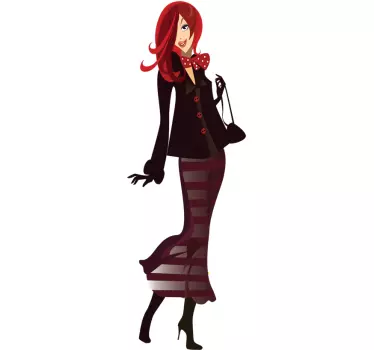 Sticker rosse dame in lang kleed - TenStickers
