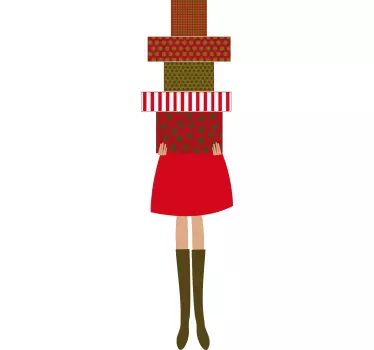 Sticker vrouw met stapel cadeaus - TenStickers