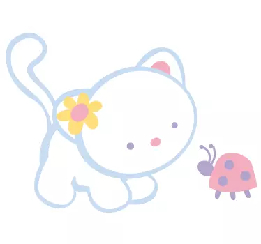 Sticker wit katje en lieveheersbeestje - TenStickers