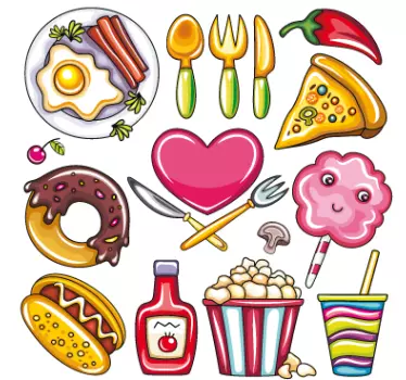 Verschilende eten fastfood sticker - TenStickers