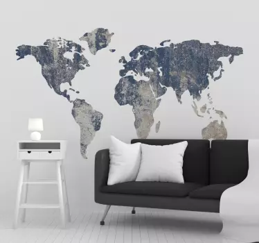 Muursticker wereldkaart blauw textuur - TenStickers