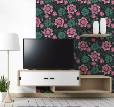 Meubel sticker bloemenpatroon zwart roze - TenStickers