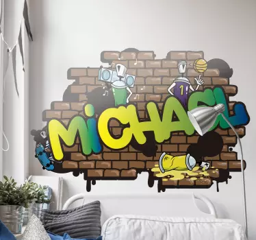 Graffiti naam baksteen achtergrond muursticker - TenStickers