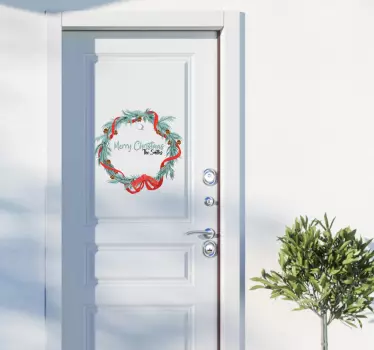 Kerst krans muursticker familienaam - TenStickers