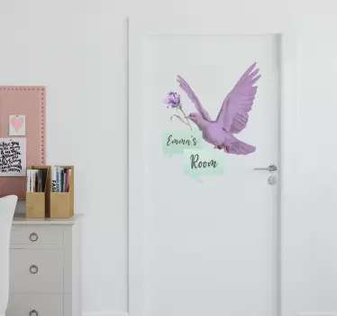 Deursticker vredesduif lavendel gepersonaliseerd - TenStickers