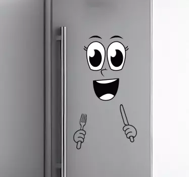 Vinyl gezicht met bestek koelkast sticker - TenStickers