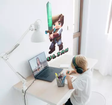 Pixel karakter met zwaard games sticker - TenStickers